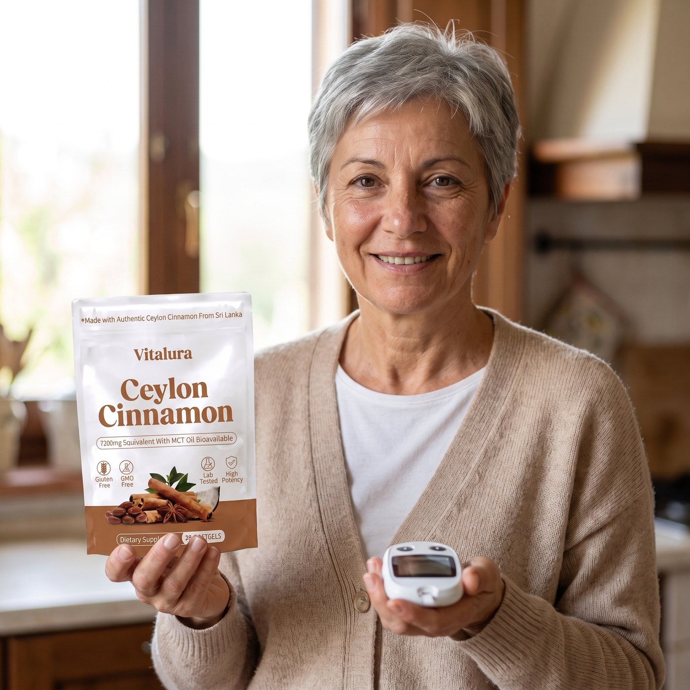 セイロンシナモンのパッケージを持つVitaluraのお客様